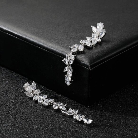 Bridal Drop Earrings Silver Cubic Zirconia Wedding Sparkle for Women - Picture 5 of 6